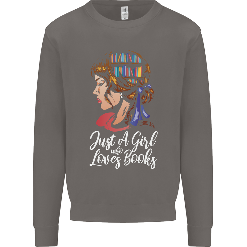 A Girl Who Loves Books Bookworm Reading Mens Sweatshirt Jumper Charcoal