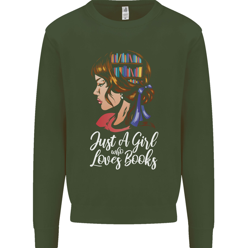 A Girl Who Loves Books Bookworm Reading Mens Sweatshirt Jumper Forest Green