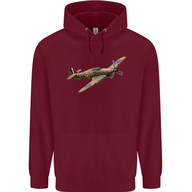 A Hawker Hurricane Flying Solo Mens 80% Cotton Hoodie Maroon