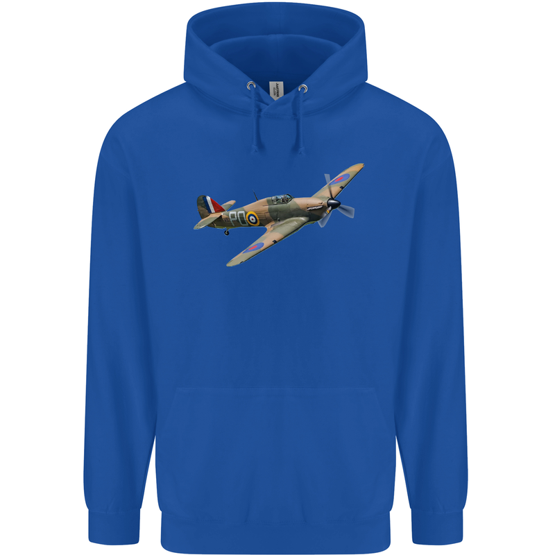 A Hawker Hurricane Flying Solo Mens 80% Cotton Hoodie Royal Blue