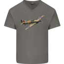 A Hawker Hurricane Flying Solo Mens V-Neck Cotton T-Shirt Charcoal