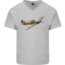 A Hawker Hurricane Flying Solo Mens V-Neck Cotton T-Shirt Sports Grey