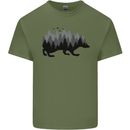 A Hedgehog Depicting a Forest Mens Cotton T-Shirt Tee Top Military Green