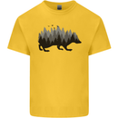 A Hedgehog Depicting a Forest Mens Cotton T-Shirt Tee Top Yellow