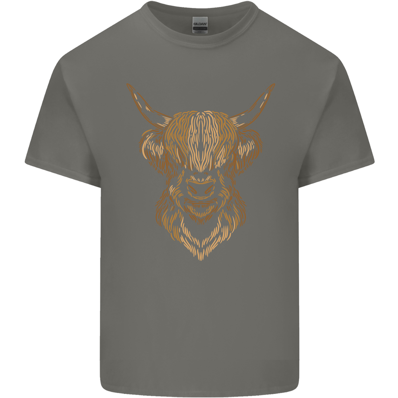 A Highland Cow Drawing Mens Cotton T-Shirt Tee Top Charcoal