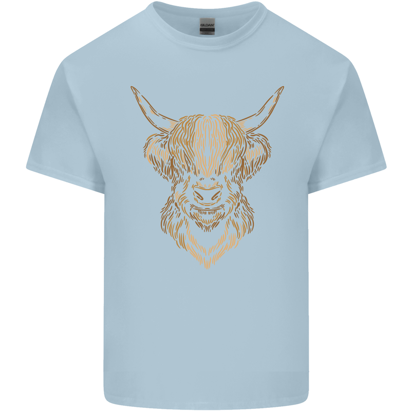 A Highland Cow Drawing Mens Cotton T-Shirt Tee Top Light Blue