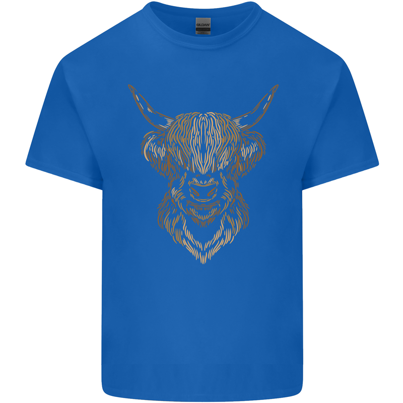 A Highland Cow Drawing Mens Cotton T-Shirt Tee Top Royal Blue