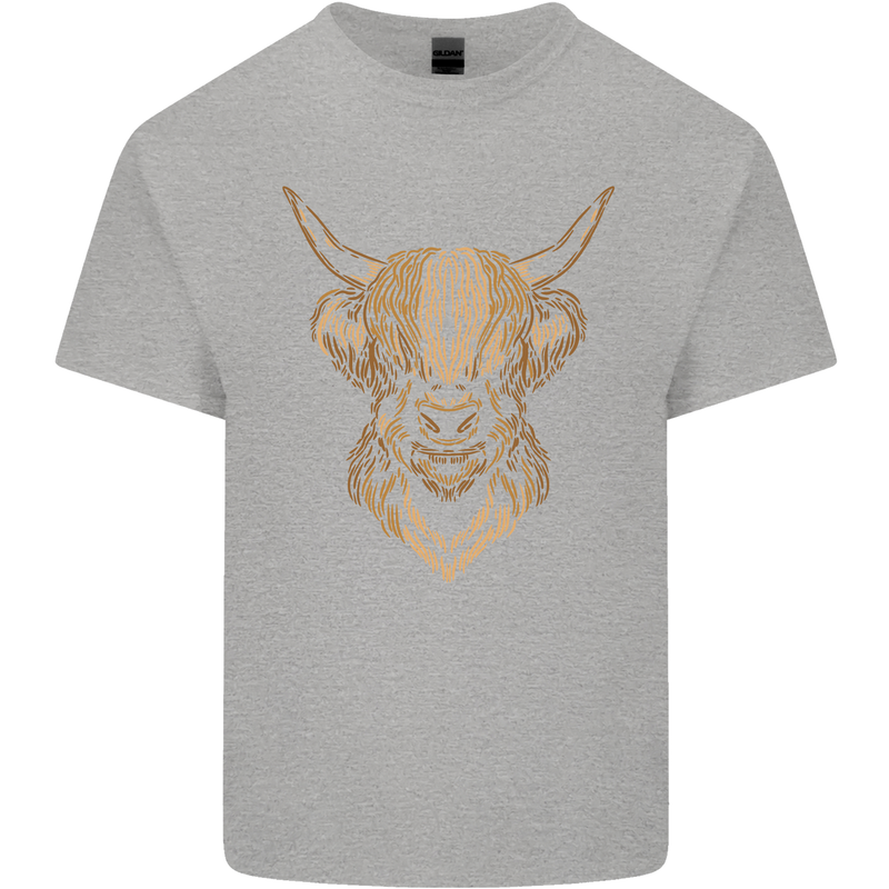 A Highland Cow Drawing Mens Cotton T-Shirt Tee Top Sports Grey
