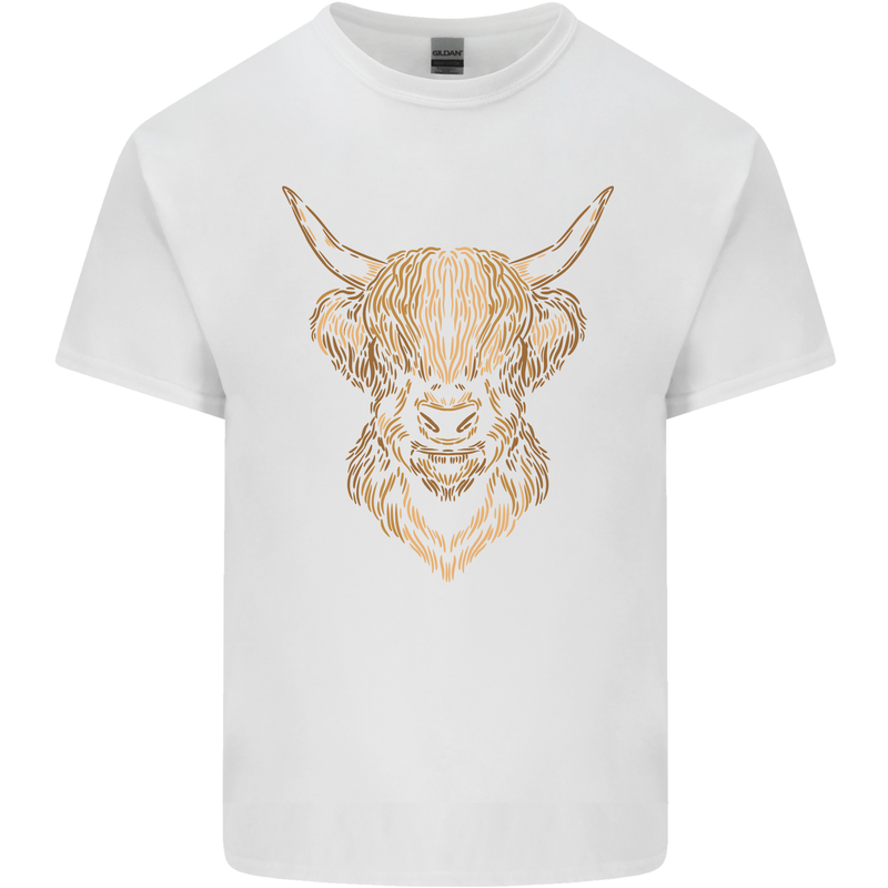 A Highland Cow Drawing Mens Cotton T-Shirt Tee Top White