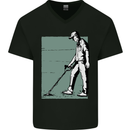 A Man Metal Detecting Detector Mens V-Neck Cotton T-Shirt Black
