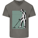 A Man Metal Detecting Detector Mens V-Neck Cotton T-Shirt Charcoal