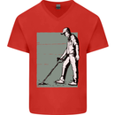 A Man Metal Detecting Detector Mens V-Neck Cotton T-Shirt Red