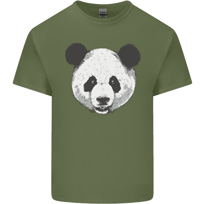 A Panda Bear Face Mens Cotton T-Shirt Tee Top Military Green