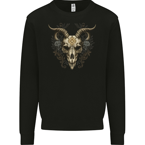 A Ram Skull Gothic Goth Heavy Metal Rock Mens Womens Kids Unisex Black Kids Sweatshirt