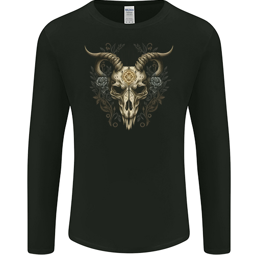 A Ram Skull Gothic Goth Heavy Metal Rock Mens Womens Kids Unisex Black Mens L\S T-Shirt