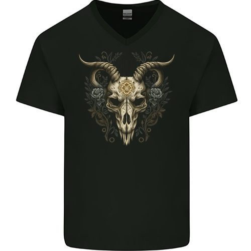 A Ram Skull Gothic Goth Heavy Metal Rock Mens Womens Kids Unisex Black Mens V-Neck T-Shirt
