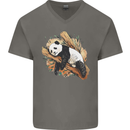 A Sleeping Panda Bear Ecology Animals Mens V-Neck Cotton T-Shirt Charcoal