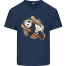 A Sleeping Panda Bear Ecology Animals Mens V-Neck Cotton T-Shirt Navy Blue