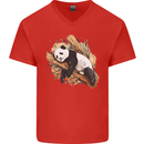 A Sleeping Panda Bear Ecology Animals Mens V-Neck Cotton T-Shirt Red