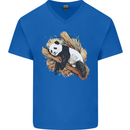 A Sleeping Panda Bear Ecology Animals Mens V-Neck Cotton T-Shirt Royal Blue