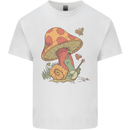 A Snail Playing the Banjo Under a Mushroom Kids T-Shirt Childrens White