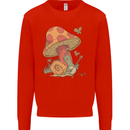 A Snail Playing the Banjo Under a Mushroom Mens Sweatshirt Jumper Bright Red