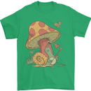 A Snail Playing the Banjo Under a Mushroom Mens T-Shirt Cotton Gildan Irish Green