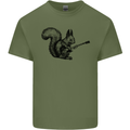 A Squirrel Playing the Guitar Mens Cotton T-Shirt Tee Top Military Green