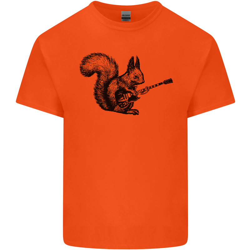 A Squirrel Playing the Guitar Mens Cotton T-Shirt Tee Top Orange