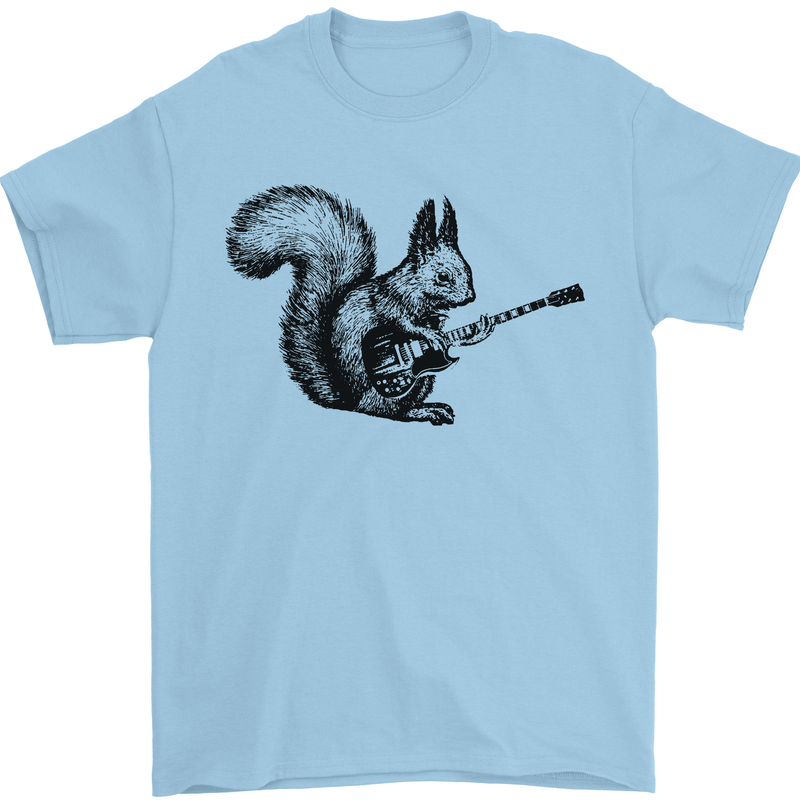 A Squirrel Playing the Guitar Mens T-Shirt 100% Cotton Light Blue