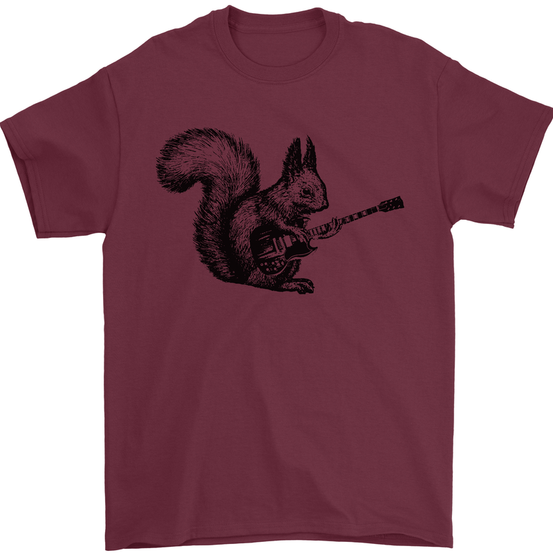 A Squirrel Playing the Guitar Mens T-Shirt 100% Cotton Maroon