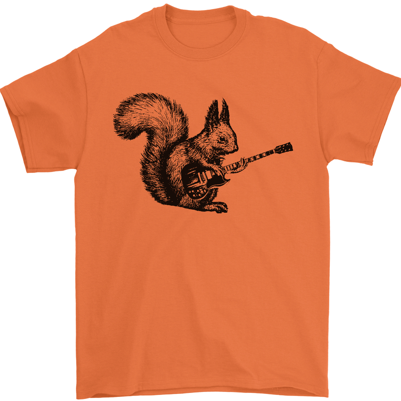 A Squirrel Playing the Guitar Mens T-Shirt 100% Cotton Orange