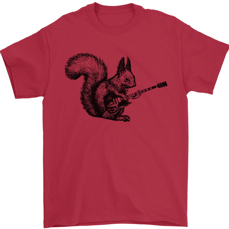 A Squirrel Playing the Guitar Mens T-Shirt 100% Cotton Red