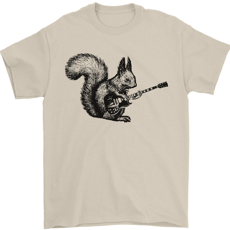 A Squirrel Playing the Guitar Mens T-Shirt 100% Cotton Sand