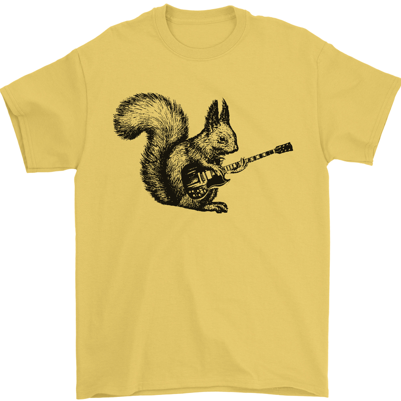A Squirrel Playing the Guitar Mens T-Shirt 100% Cotton Yellow