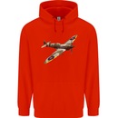 A Supermarine Spitfire Fying Solo Childrens Kids Hoodie Bright Red