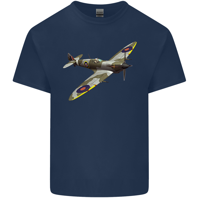A Supermarine Spitfire Fying Solo Kids T-Shirt Childrens Navy Blue