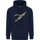 A Supermarine Spitfire Fying Solo Mens 80% Cotton Hoodie Navy Blue