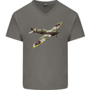 A Supermarine Spitfire Fying Solo Mens V-Neck Cotton T-Shirt Charcoal