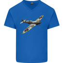 A Supermarine Spitfire Fying Solo Mens V-Neck Cotton T-Shirt Royal Blue