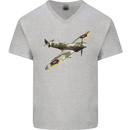 A Supermarine Spitfire Fying Solo Mens V-Neck Cotton T-Shirt Sports Grey