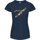A Supermarine Spitfire Fying Solo Womens Petite Cut T-Shirt Navy Blue