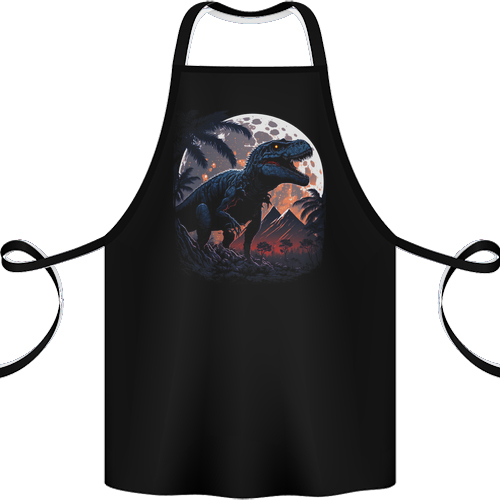 A T-Rex in Front of the Moon Dinosaurs Mens Womens Kids Unisex Black Apron 100% Cotton