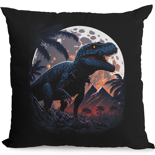 A T-Rex in Front of the Moon Dinosaurs Mens Womens Kids Unisex Black Cushion Cover