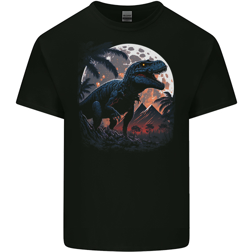A T-Rex in Front of the Moon Dinosaurs Mens Womens Kids Unisex Black Kids T-Shirt