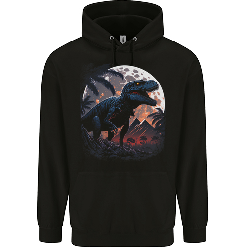 A T-Rex in Front of the Moon Dinosaurs Mens Womens Kids Unisex Black Mens Hoodie