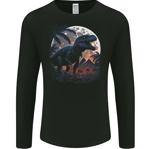 A T-Rex in Front of the Moon Dinosaurs Mens Womens Kids Unisex Black Mens L\S T-Shirt