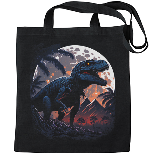 A T-Rex in Front of the Moon Dinosaurs Mens Womens Kids Unisex Black Tote Bag