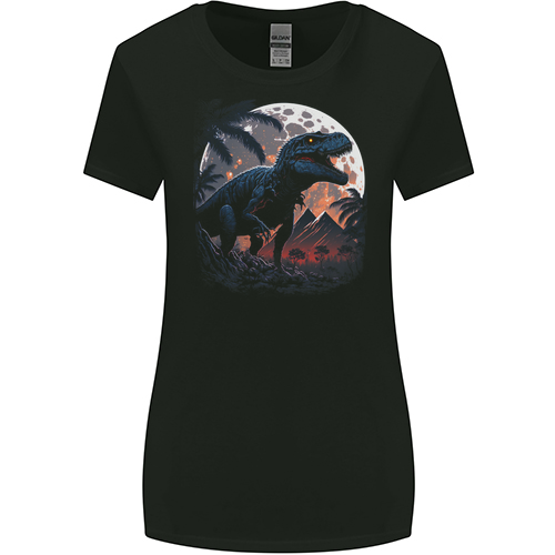 A T-Rex in Front of the Moon Dinosaurs Mens Womens Kids Unisex Black Womens Missy Fit