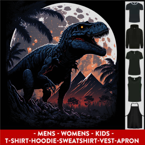 A T-Rex in Front of the Moon Dinosaurs Mens Womens Kids Unisex Main Image